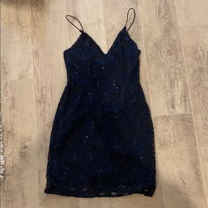 Navy blue lace sparkled dress